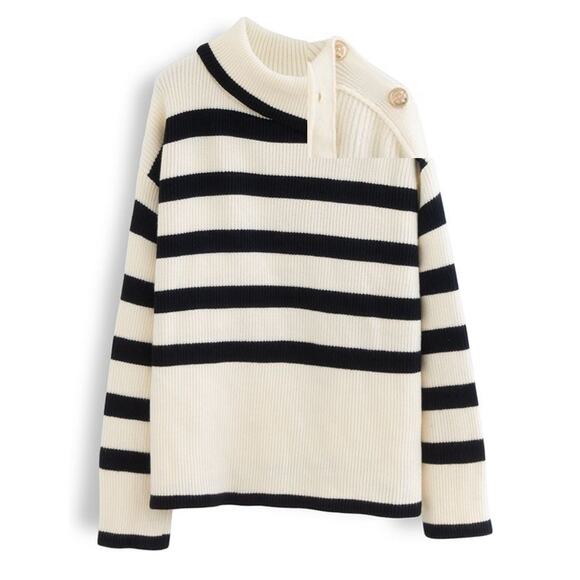 ChicWish Striped Knit Button neck Sweater 3X /4X - Picture 1 of 13